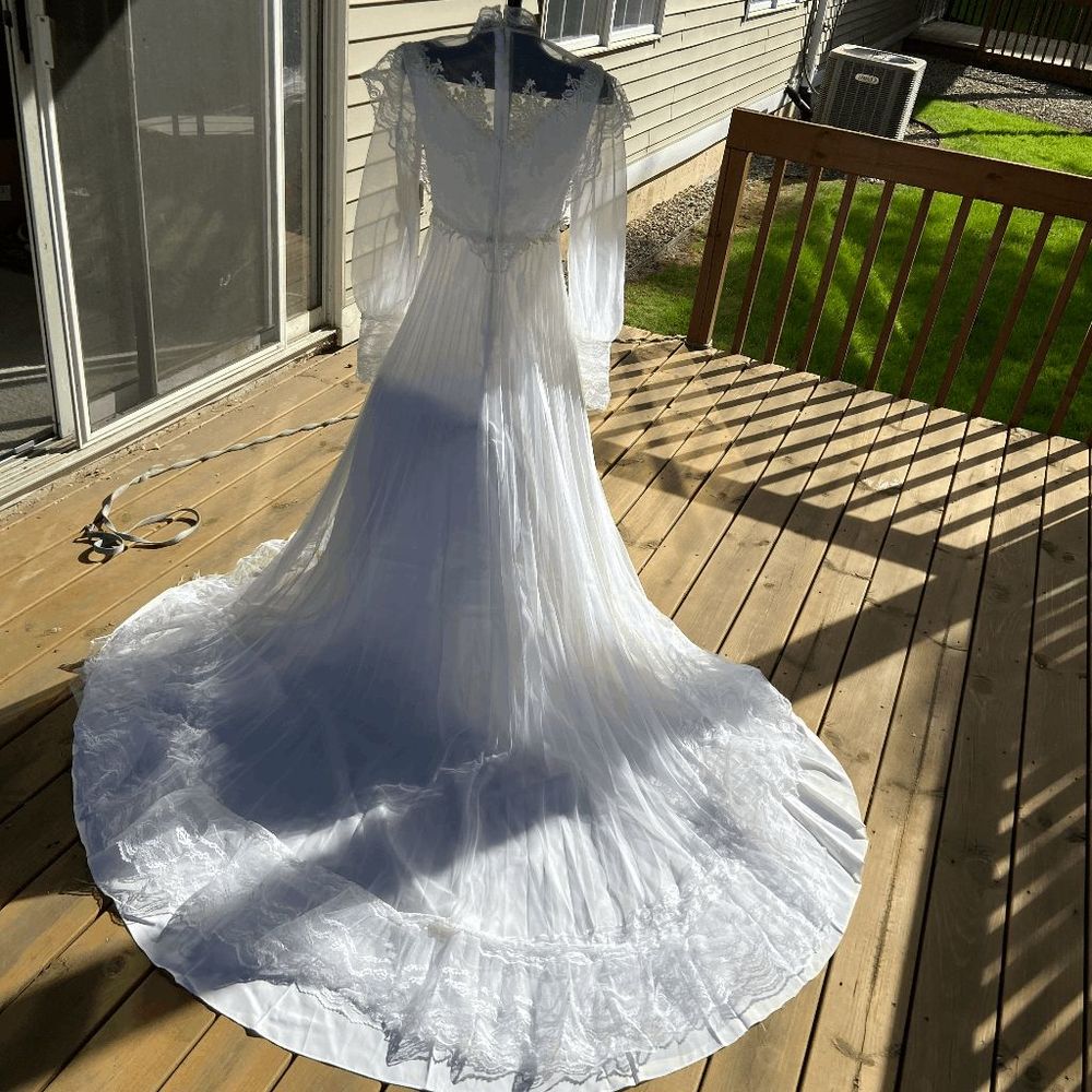 Vintage 60s 70s Gunne Sax esque Victorian Style Pleated Skirt Wedding Dress - SZ - Picture 2 of 9